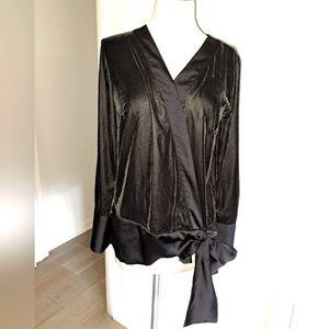 Ann Taylor Black Velour Blouse with tie